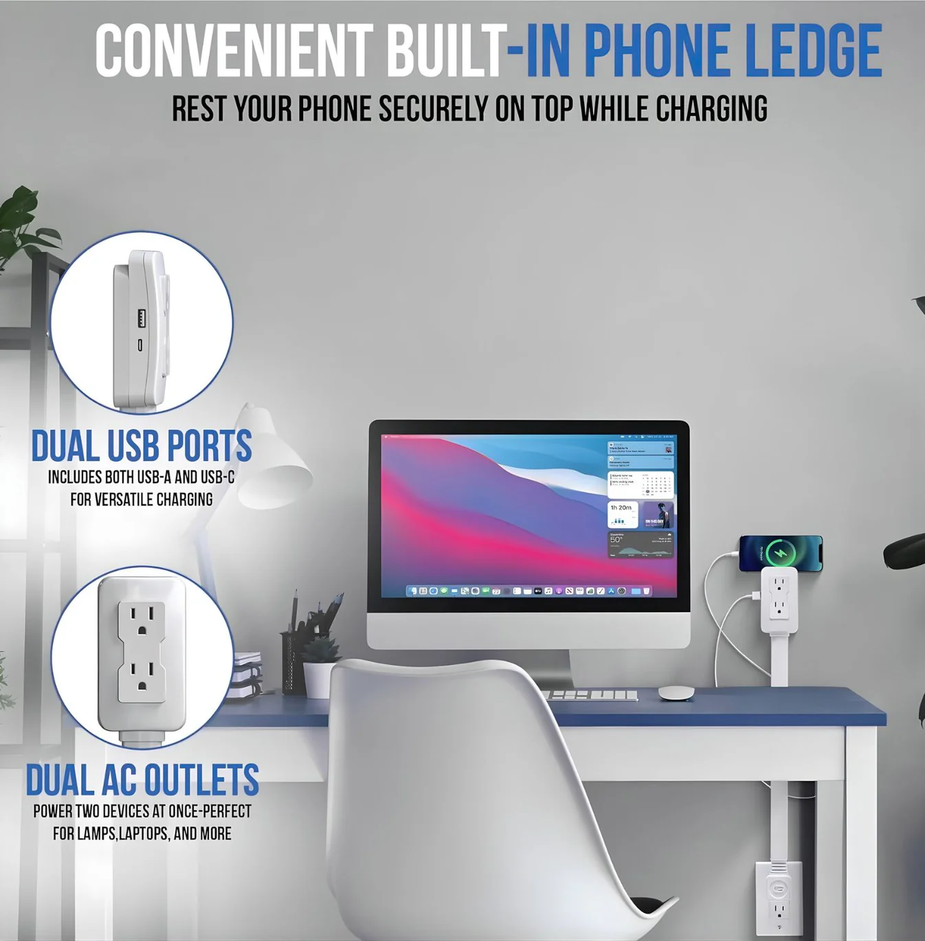 🔥Zandora Electrical Outlet Extender & 2 AC Outlets Extendable 18’’-30’’ Rotatable 180°